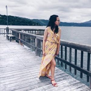 Dresses - Mustard Floral Maxi Dress Dresses - Mustard Floral Maxi Dress
